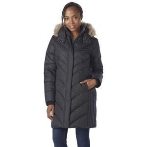 Black Long Length Faux Fur Trim Hooded Down/Feather Coat Jacket